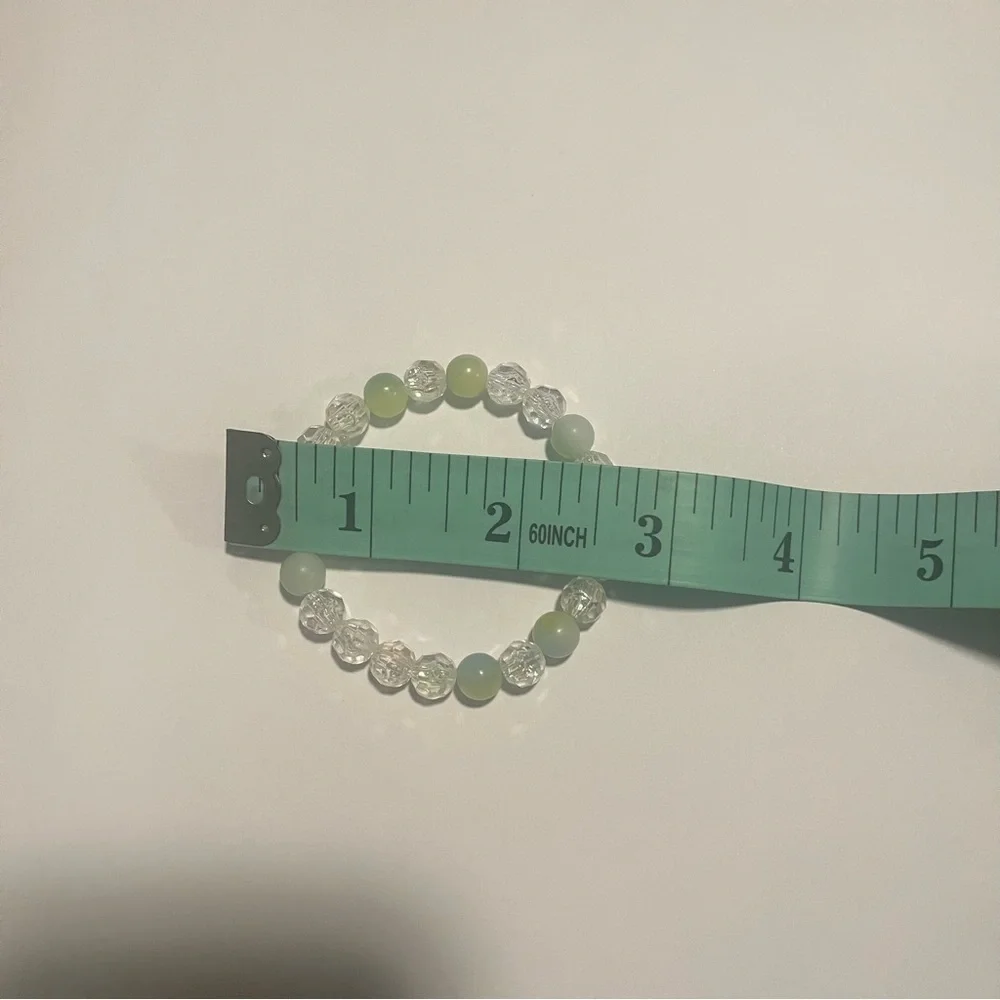 Iridescent Glass Beaded Stretch Bracelet Handmade Green Clear